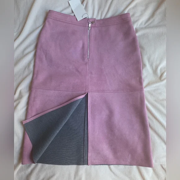 Zara Set Faux Suede Belted Jacket L+ Pencil Midi Skirt XL Lilac - Picture 4 of 12
